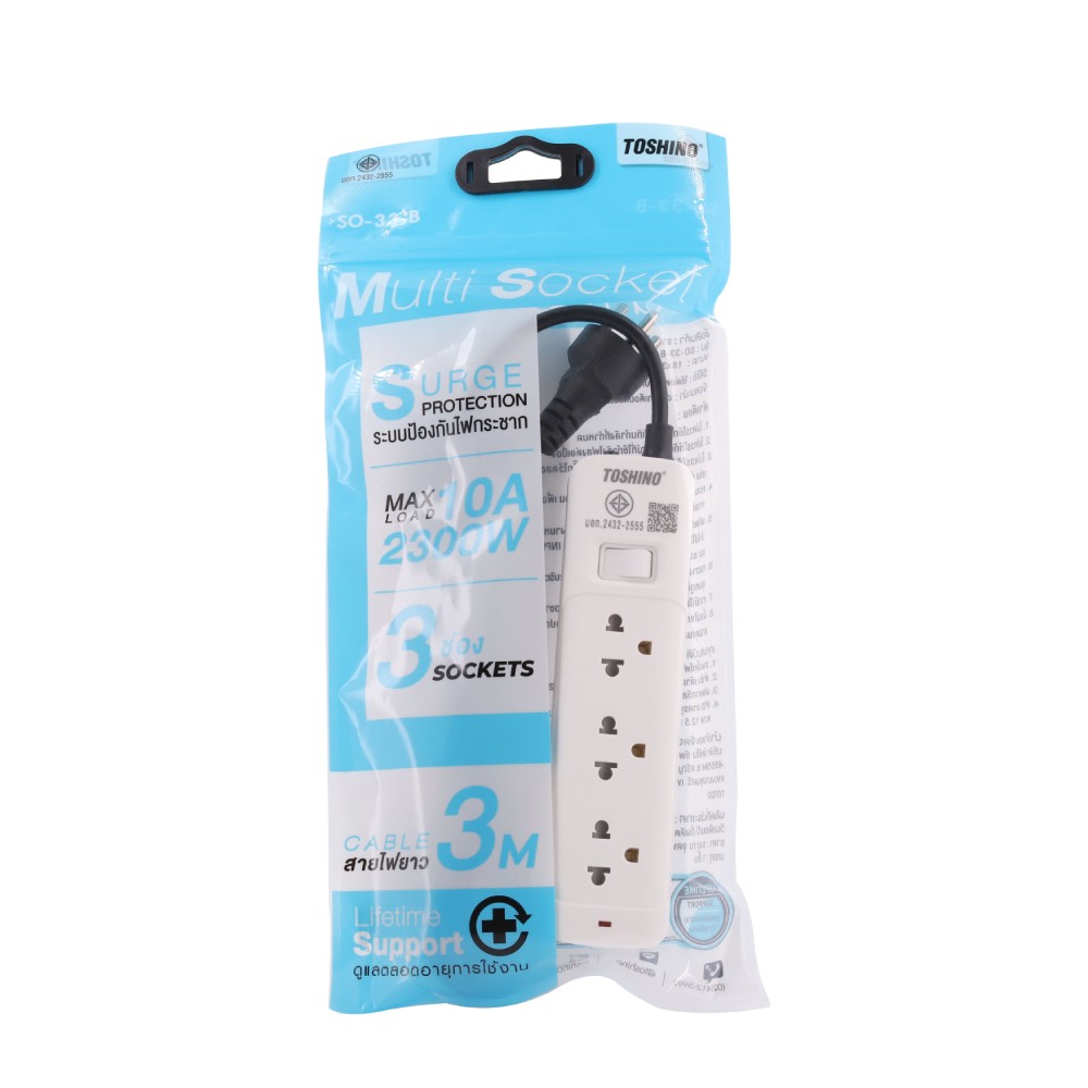 ปลั๊กไฟ Toshino Plug 3 Way 1 Switch 3M. (10A/2300W) (SO-33-B P2)