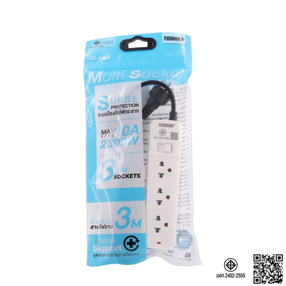 ปลั๊กไฟ Toshino Plug 3 Way 1 Switch 3M. (10A/2300W) (SO-33-B P2)