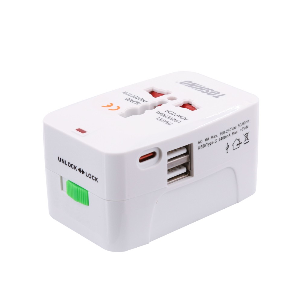 หัวแปลงปลั๊กไฟ Toshino Adapter 4 in 1 + Surge + 2A1C 5V2.4A