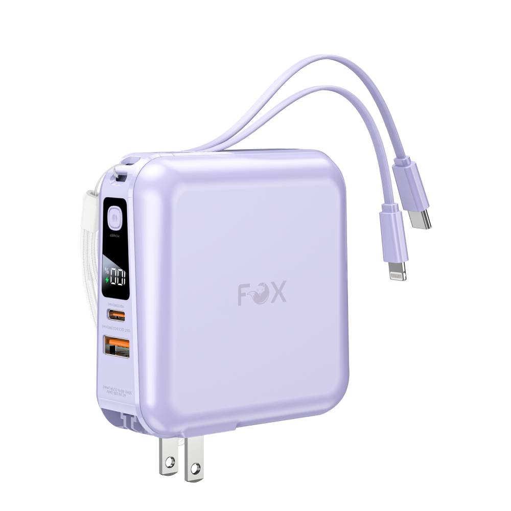 พาวเวอร์แบงค์ FOX 15000 mAh LED Display 2-in-1 Cable W1501 Purple