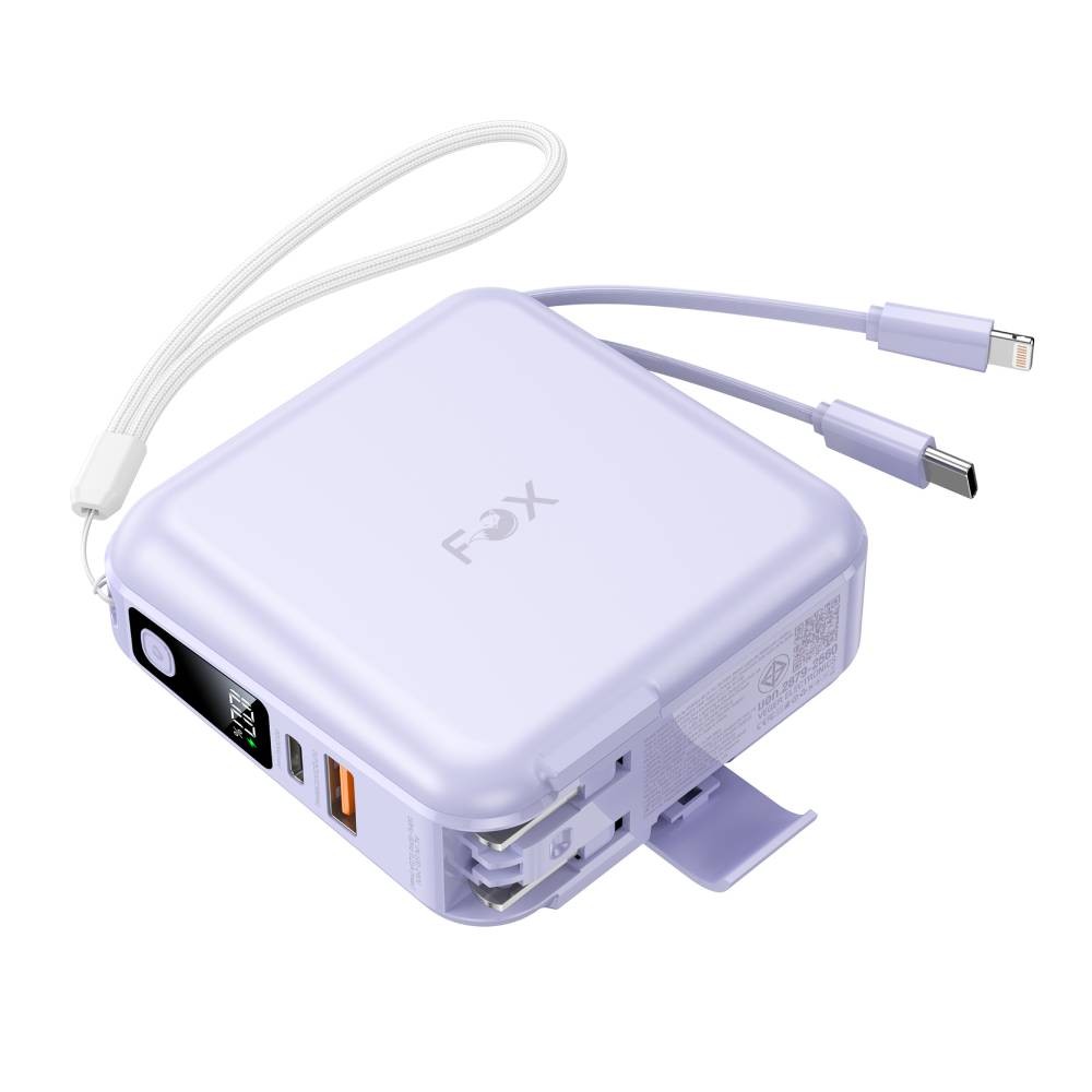 พาวเวอร์แบงค์ FOX 15000 mAh LED Display 2-in-1 Cable W1501 Purple