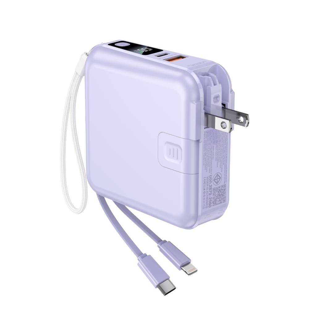 พาวเวอร์แบงค์ FOX 15000 mAh LED Display 2-in-1 Cable W1501 Purple