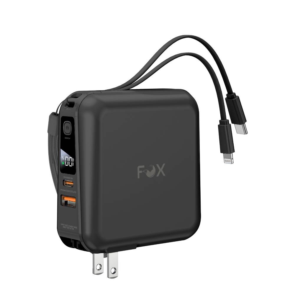 พาวเวอร์แบงค์ FOX 15000 mAh LED Display 2-in-1 Cable W1501 Black