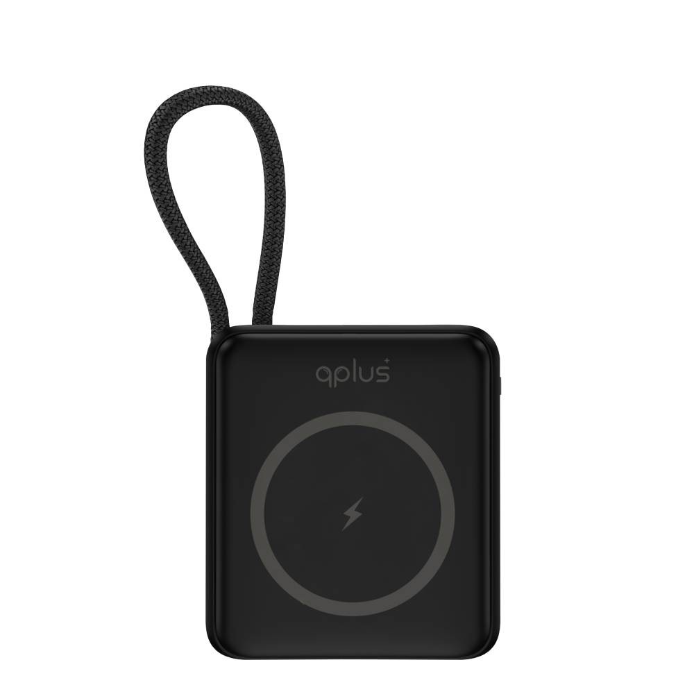 พาวเวอร์แบงค์ QPLUS 10000 mAh Mini Magnetic 15W LED Display with Type-C Buit-in Cable W1010C (CCC) Black