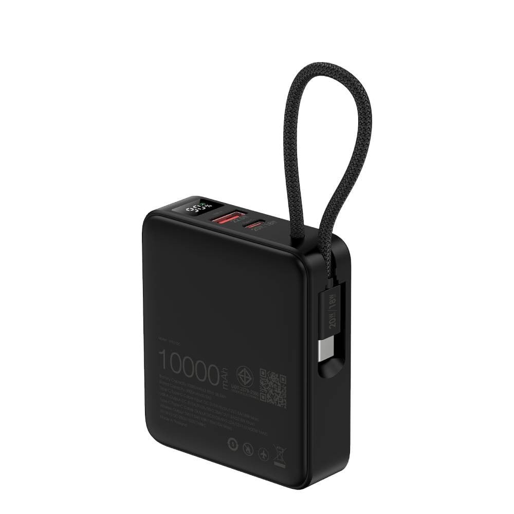 พาวเวอร์แบงค์ QPLUS 10000 mAh Mini Magnetic 15W LED Display with Type-C Buit-in Cable W1010C (CCC) Black