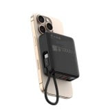 พาวเวอร์แบงค์ QPLUS 10000 mAh Mini Magnetic 15W LED Display with Type-C Buit-in Cable W1010C (CCC) Black