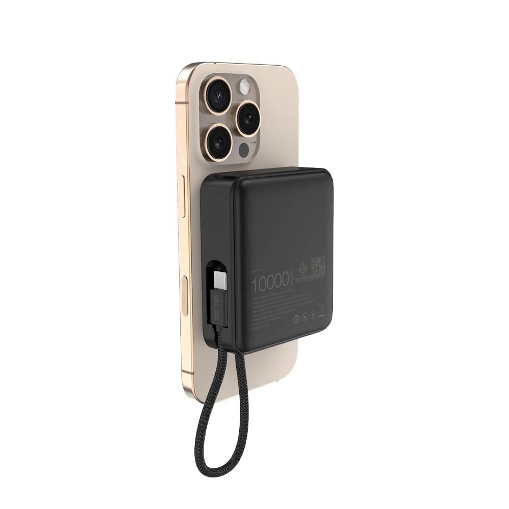 พาวเวอร์แบงค์ QPLUS 10000 mAh Mini Magnetic 15W LED Display with Type-C Buit-in Cable W1010C (CCC) Black