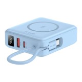 พาวเวอร์แบงค์ QPLUS 10000 mAh Mini Magnetic 15W LED Display with Type-C Buit-in Cable W1010C (CCC) Blue
