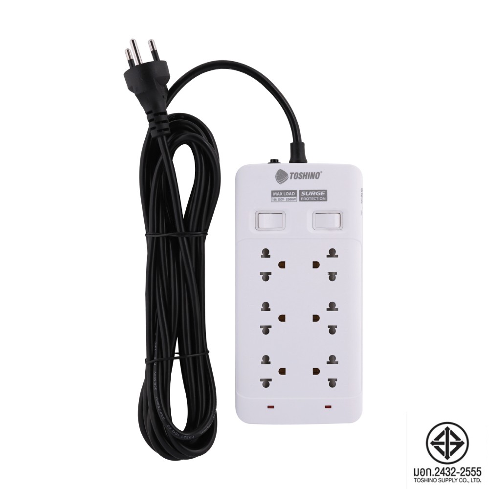 ปลั๊กไฟ Toshino Plug 6 Way 2 Switch 5M. (SOD-65)