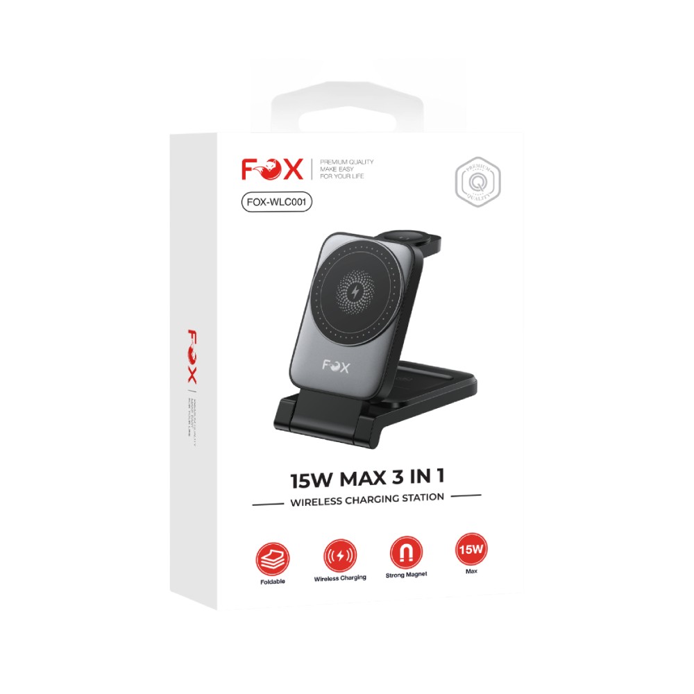 ที่ชาร์จไร้สาย FOX 3-in-1 Wireless Charging Station Stand 15W FOX-WLC001 Black