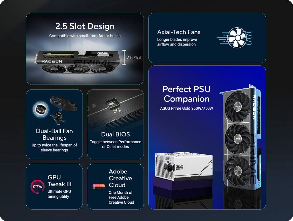 Prime Rx Quicksupport การ์ดจอ ASUS Prime Radeon RX 9060 XT 16GB GDDR6 OC Edition