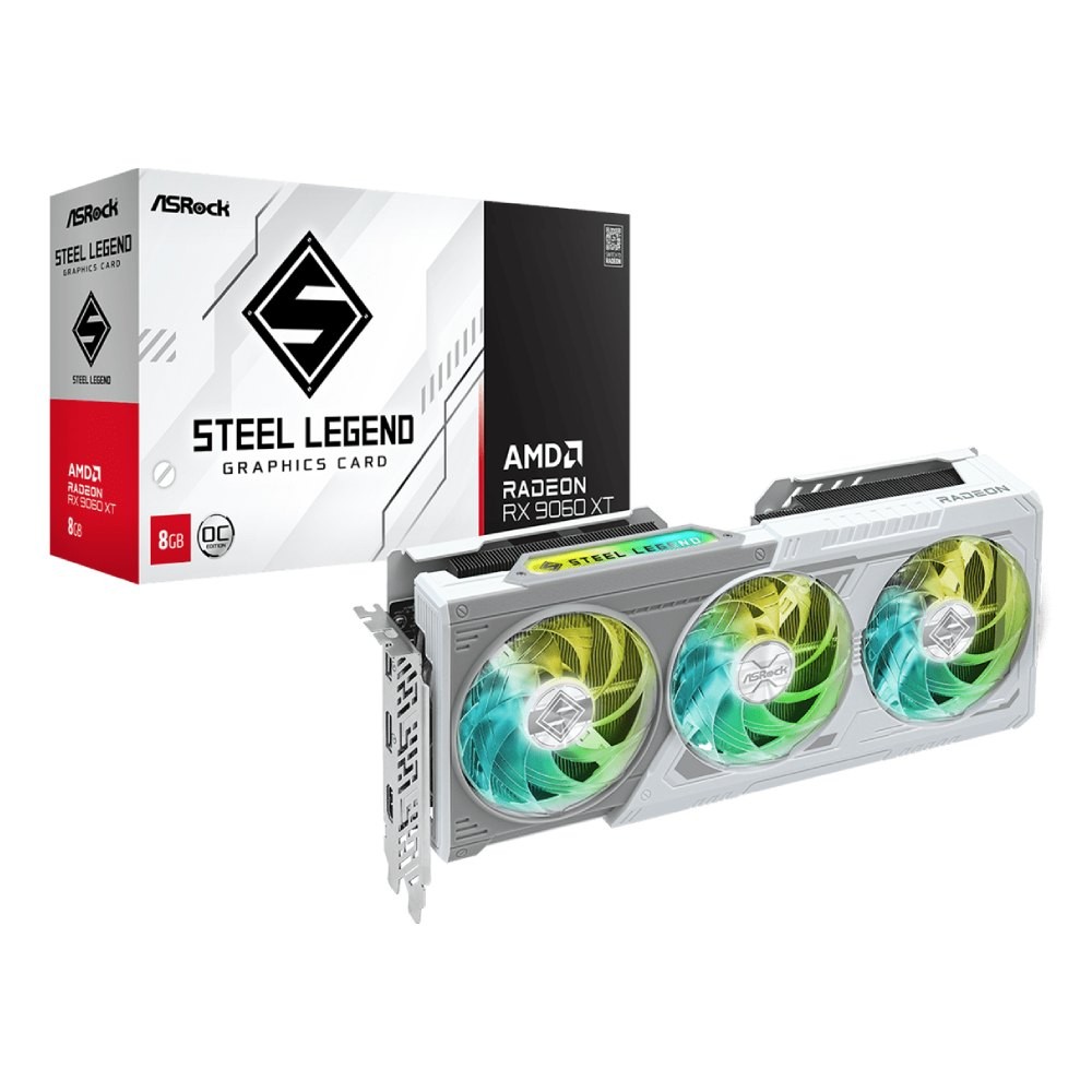 การ์ดจอ ASROCK RX 9060 XT STEEL LEGEND 8GB OC (WHITE) GDDR6 128-bit