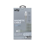 สายชาร์จ WHY USB-C to USB-C Magnetic Cable 65W 1.2เมตร Silver (UC-4041C)