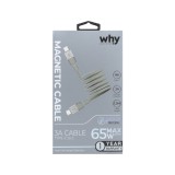 สายชาร์จ WHY USB-C to USB-C Magnetic Cable 65W 1.2เมตร Silver (UC-4041C)