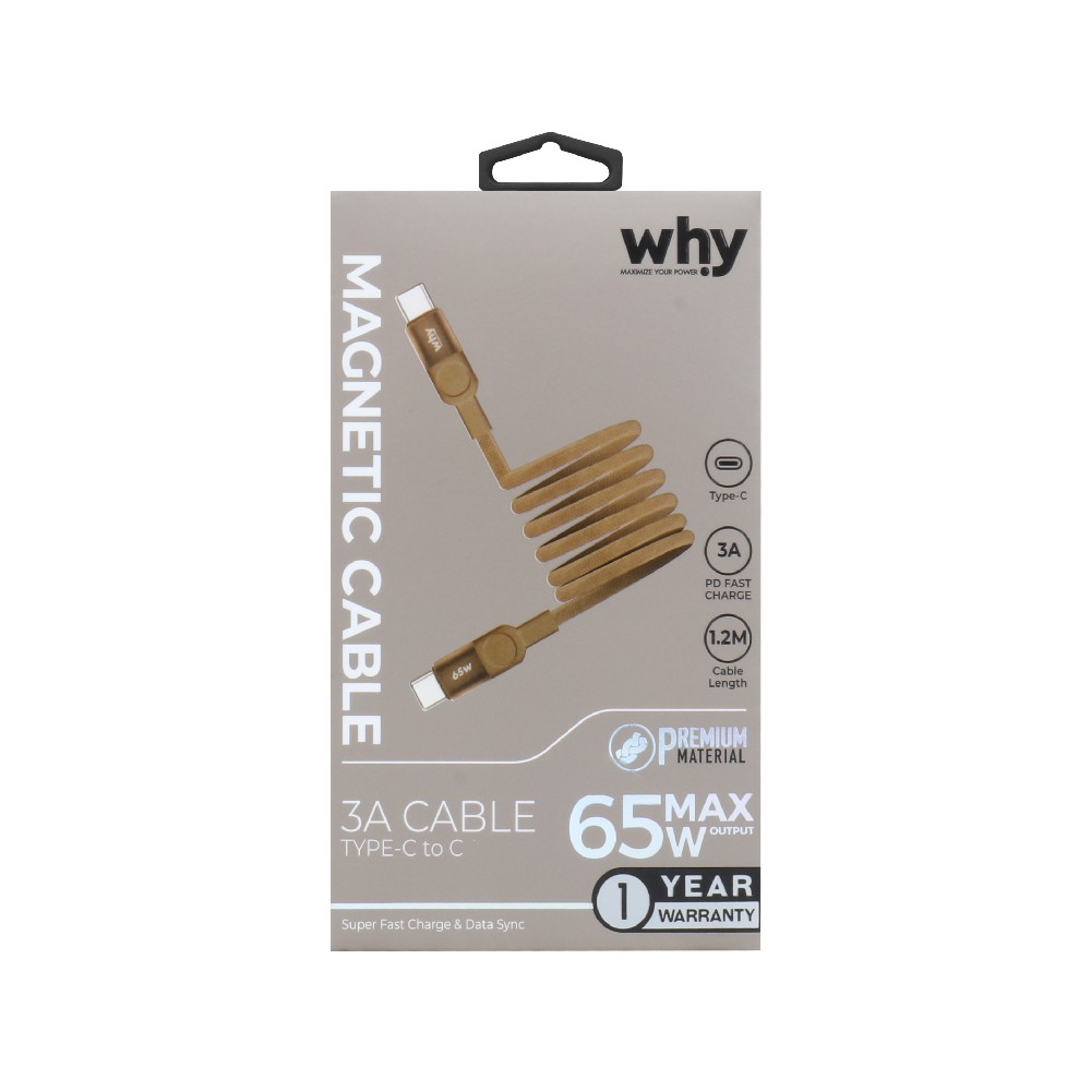 สายชาร์จ WHY USB-C to USB-C Magnetic Cable 65W 1.2เมตร Desert (UC-4041C)