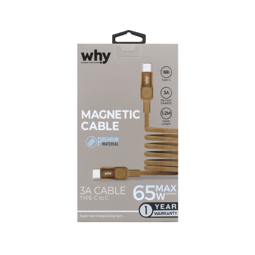 สายชาร์จ WHY USB-C to USB-C Magnetic Cable 65W 1.2เมตร Desert (UC-4041C)