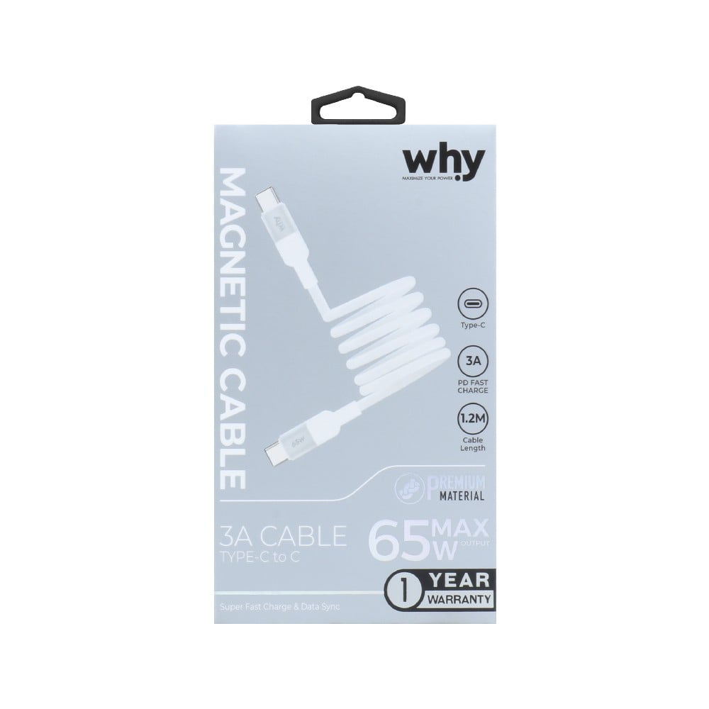 สายชาร์จ WHY USB-C to USB-C Magnetic Cable 65W 1.2เมตร White (UC-4041C)