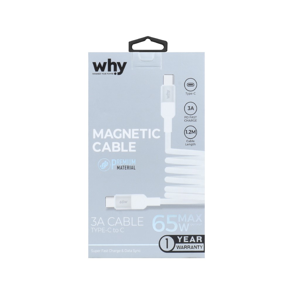 สายชาร์จ WHY USB-C to USB-C Magnetic Cable 65W 1.2เมตร White (UC-4041C)