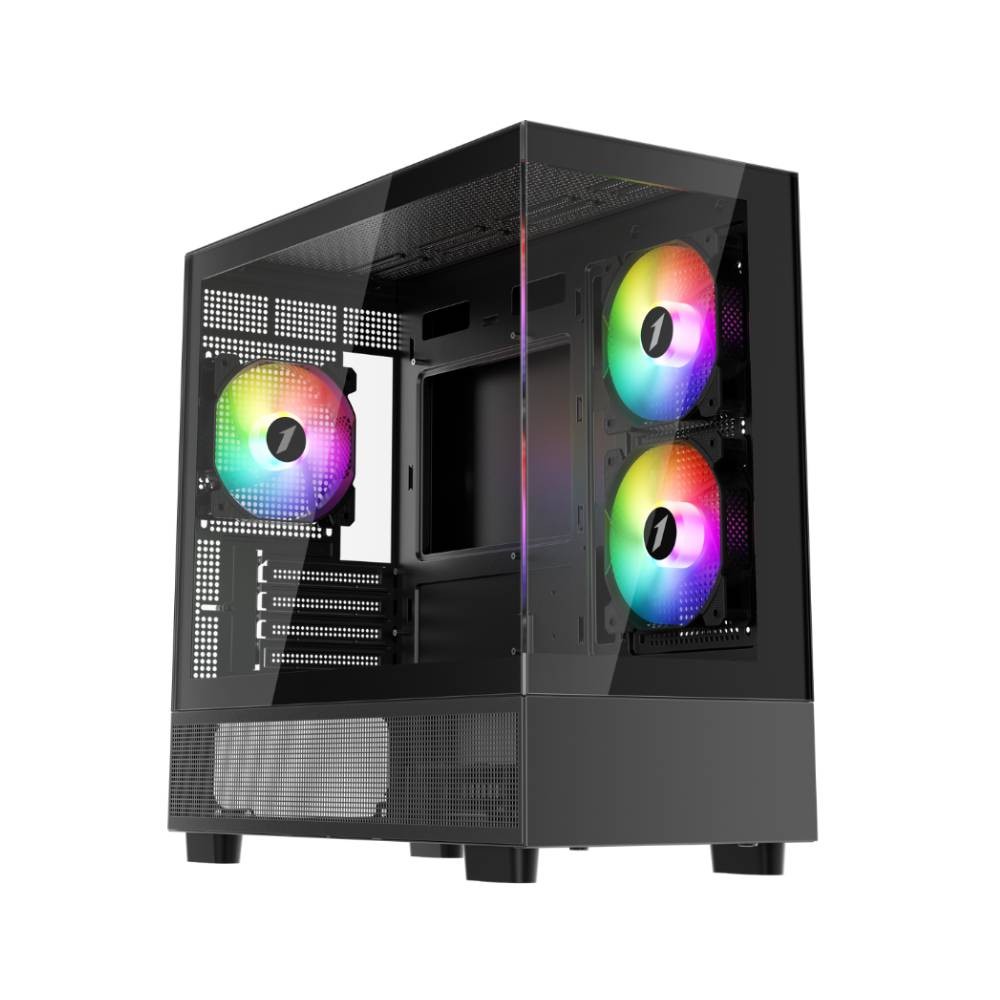 เคสคอมพิวเตอร์ 1STPLAYER Miki Mi5 K Tempered Glass MATX Gaming Case with F7 ARGB Cooling Fan x3 Black