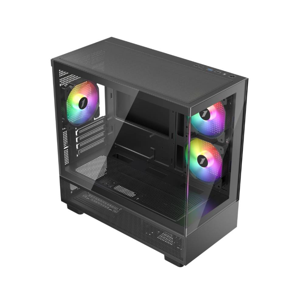 เคสคอมพิวเตอร์ 1STPLAYER Miki Mi5 K Tempered Glass MATX Gaming Case with F7 ARGB Cooling Fan x3 Black