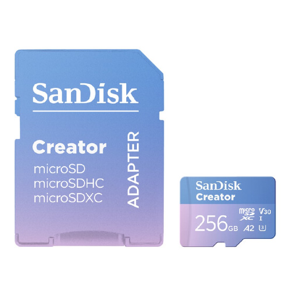 เมมโมรี่การ์ด SanDisk Micro SDXC Creator Series 256GB A2 C10 190MB/s R with SD Adapter (SDSQXAV-256G-GN6MS)
