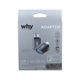 ตัวแปลง WHY Adapter USB-C Male to USB-A (3.0A) Female (2xPack) Gray