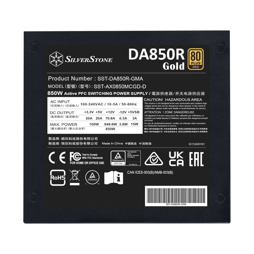 พาวเวอร์ซัพพลาย SilverStone DA850Watt 80 Plus Gold - Black (SST-DA850R-GMA)
