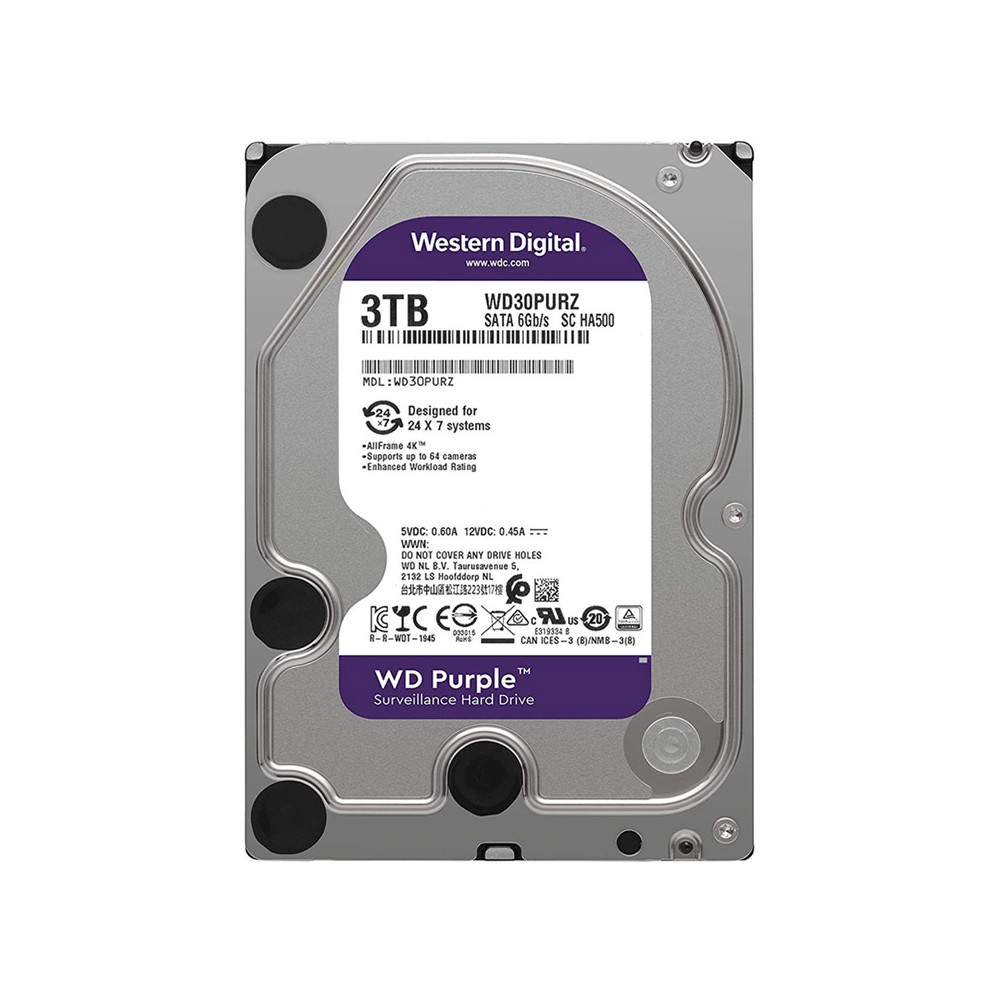 WD HDD PC 3TB 5400RPM SATA III 64MB (6Gb/s) for CCTV Purple - 3 Year