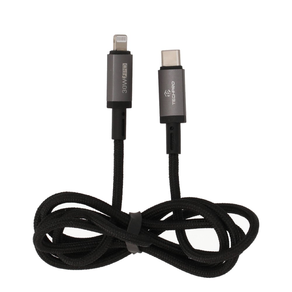 สายชาร์จ TECHPRO USB-C to Lightning Cable 30W 1M. Titanlink Black (TP-C07)