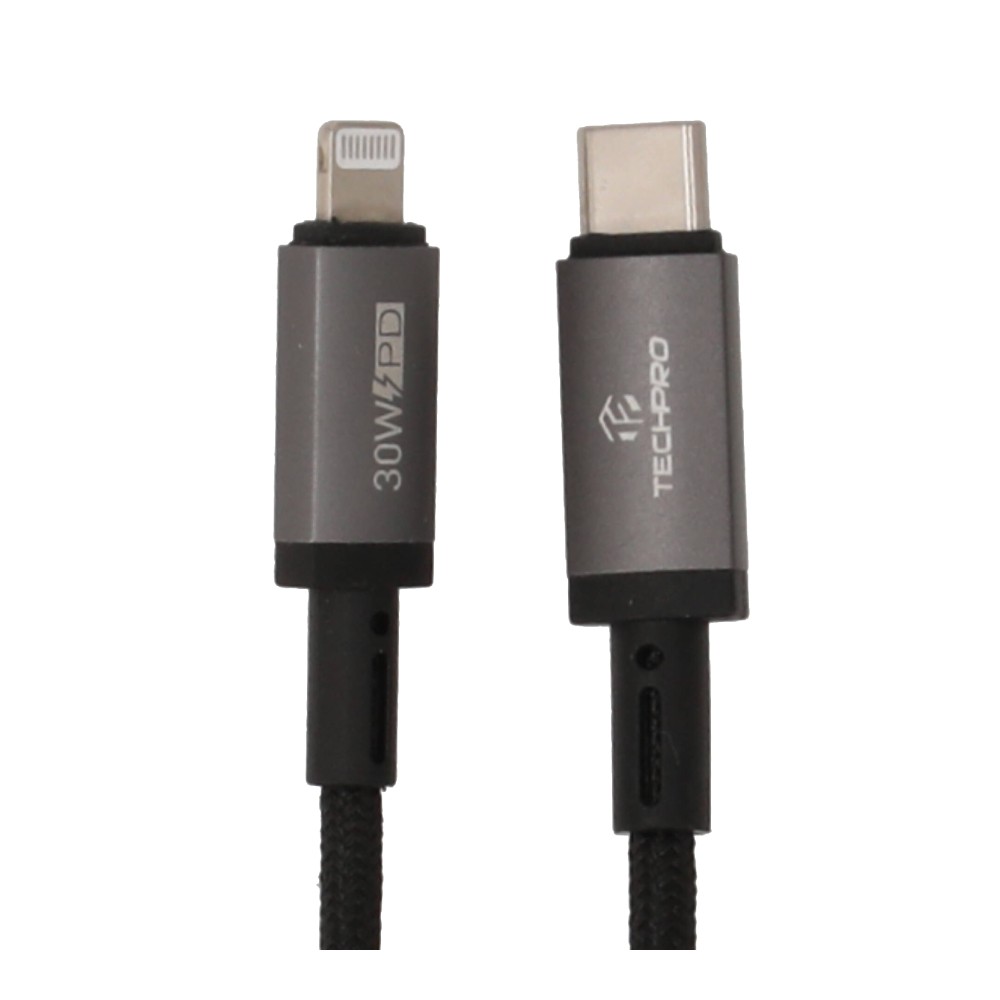 สายชาร์จ TECHPRO USB-C to Lightning Cable 30W 1M. Titanlink Black (TP-C07)