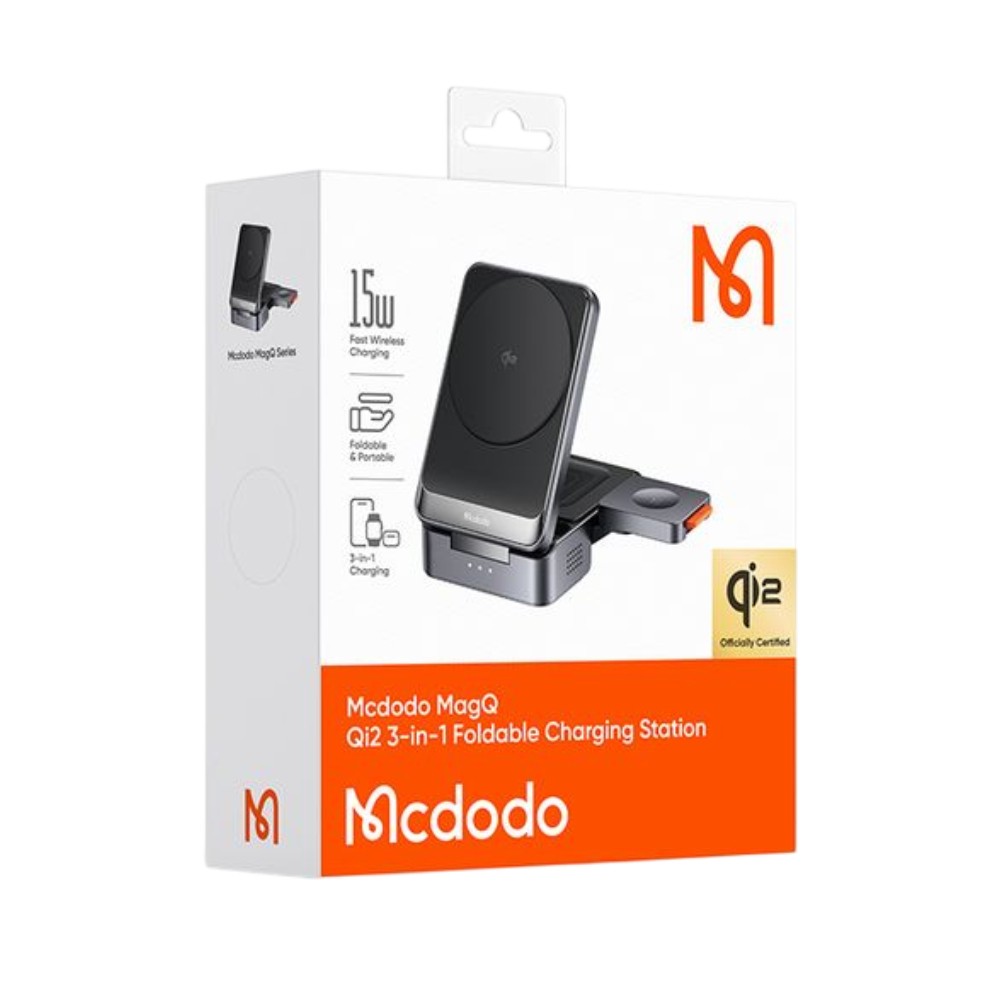 ที่ชาร์จไร้สาย Mcdodo 3-in-1 Qi2 Wireless Charger Foldable Magnetic MagQ Stand 15W Black (CH-5190)