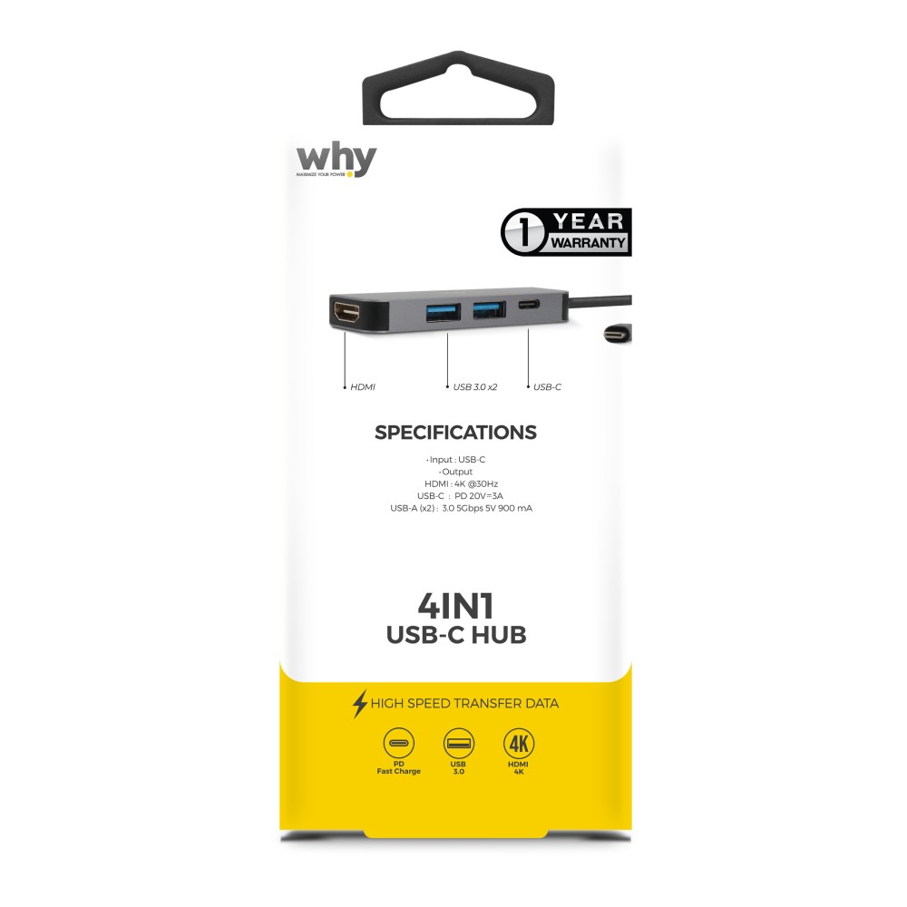 WHY 4-in-1 USB Type-C (HDMI/USB-A/USB-C) HB-1011 Gray