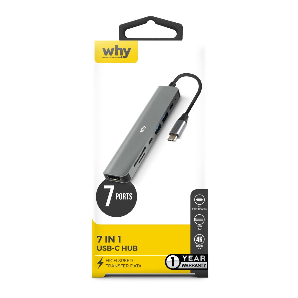 WHY 7-in-1 USB Type-C (HDMI/USB-A/USB-C/SD card/TF card) HB-1024 Grey