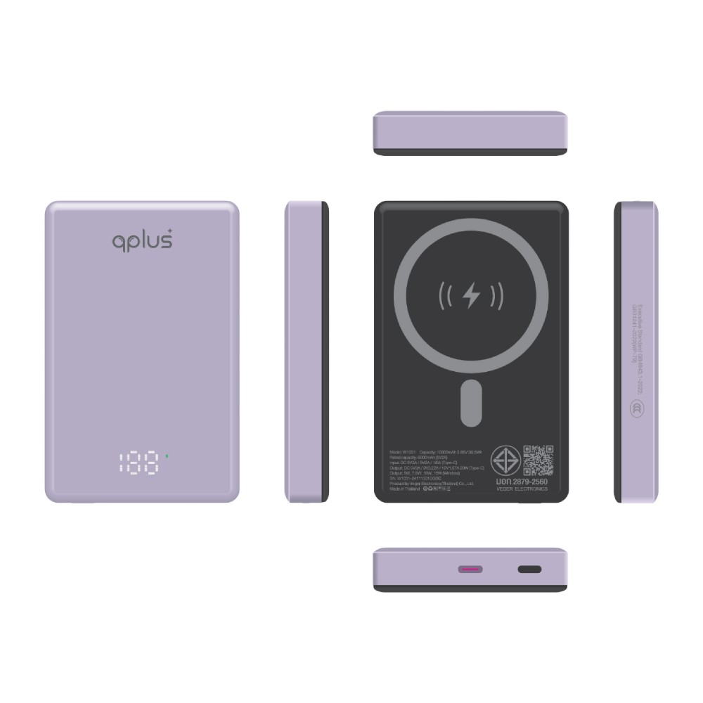 พาวเวอร์แบงค์ QPLUS Mini Magnetic Wireless 10000 mAh 15W PD20W W1031 (CCC) Purple