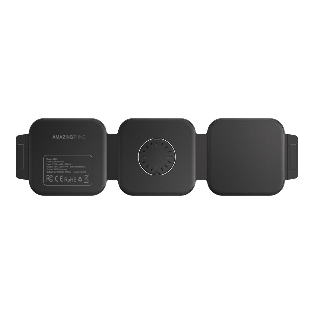 ที่ชาร์จไร้สาย AMAZINGthing 3-in-1 Qi2 Wireless Charger Foldable Magnetic Pad 15W Thunder Trifold Black