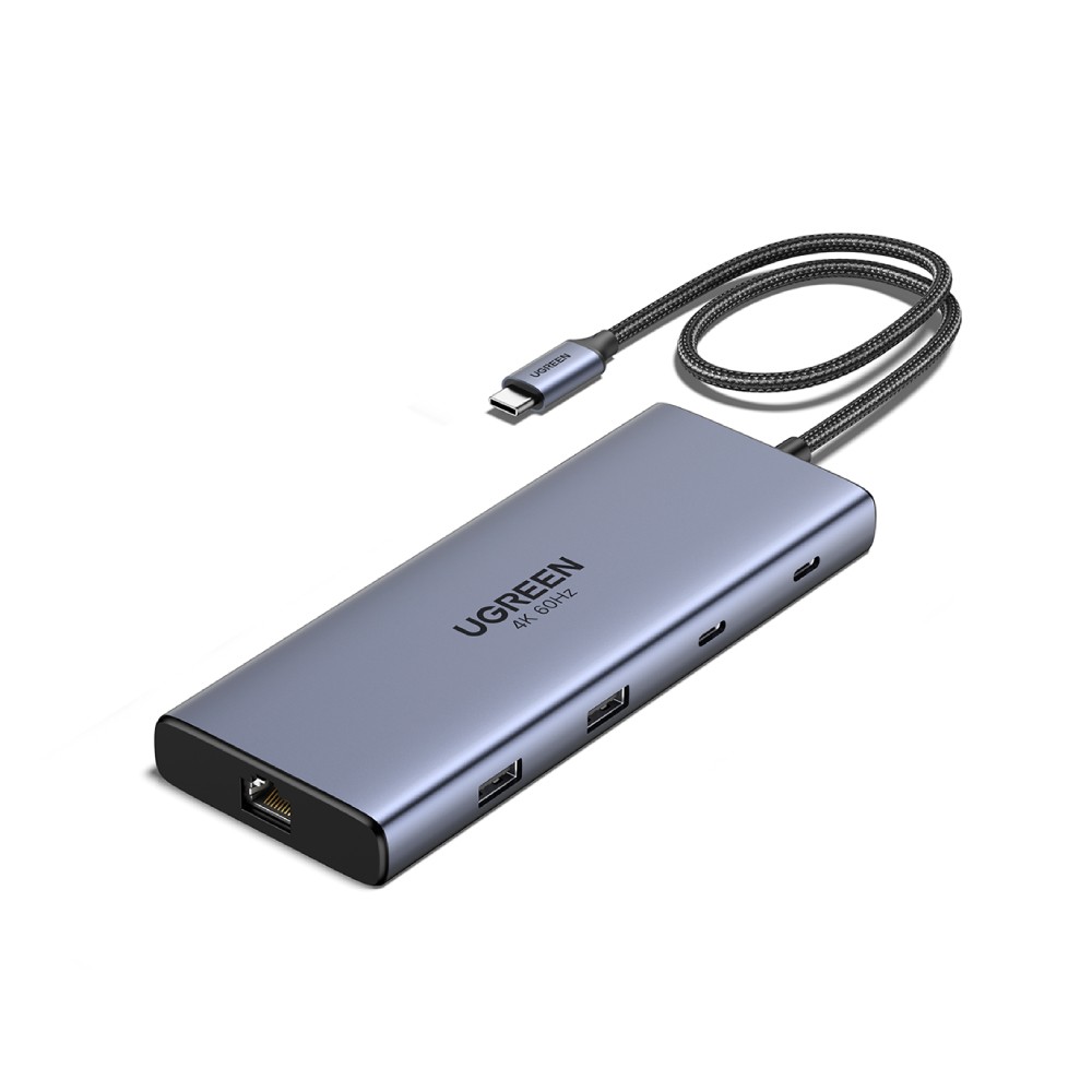 Ugreen Port Hub 10-in-1 USB-C to 2xHDMI/2xUSB-A 3.2/2x USB-C/USB-A 3.0/SD/TF+RJ45+PD(4K@60Hz) (45380) Gray