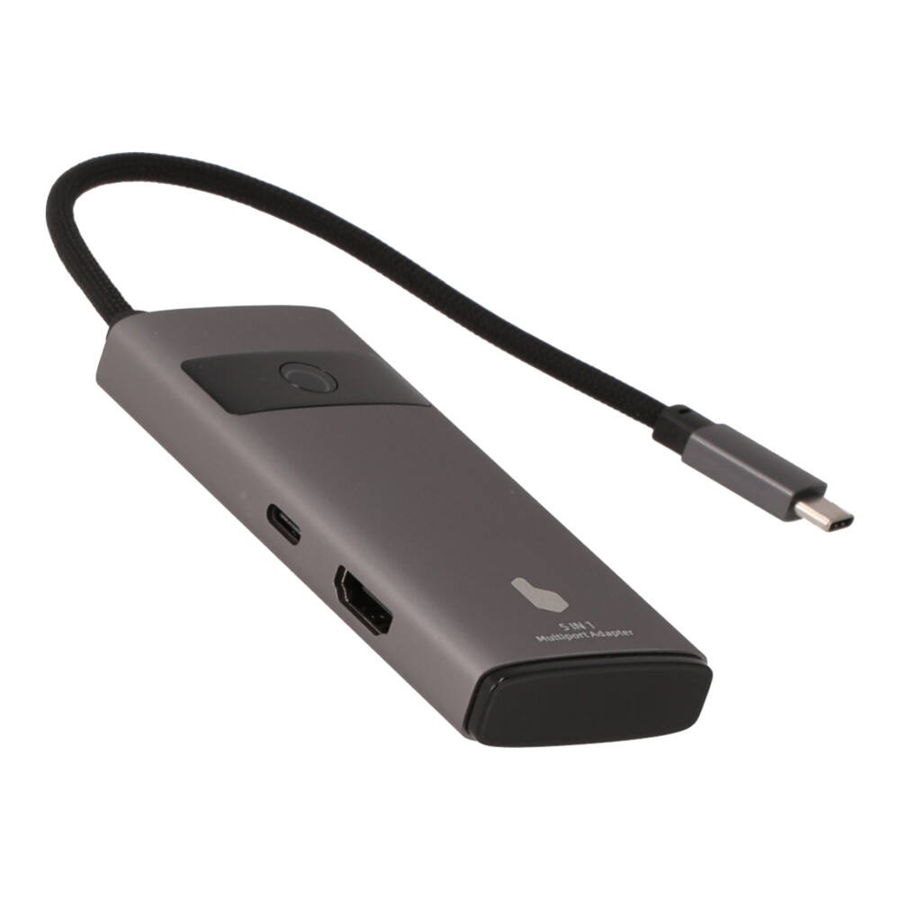 Blue Box Port Hub USB Type-C Hub 5-in-1 Multifunction Converter with Screen On/Off button Gray