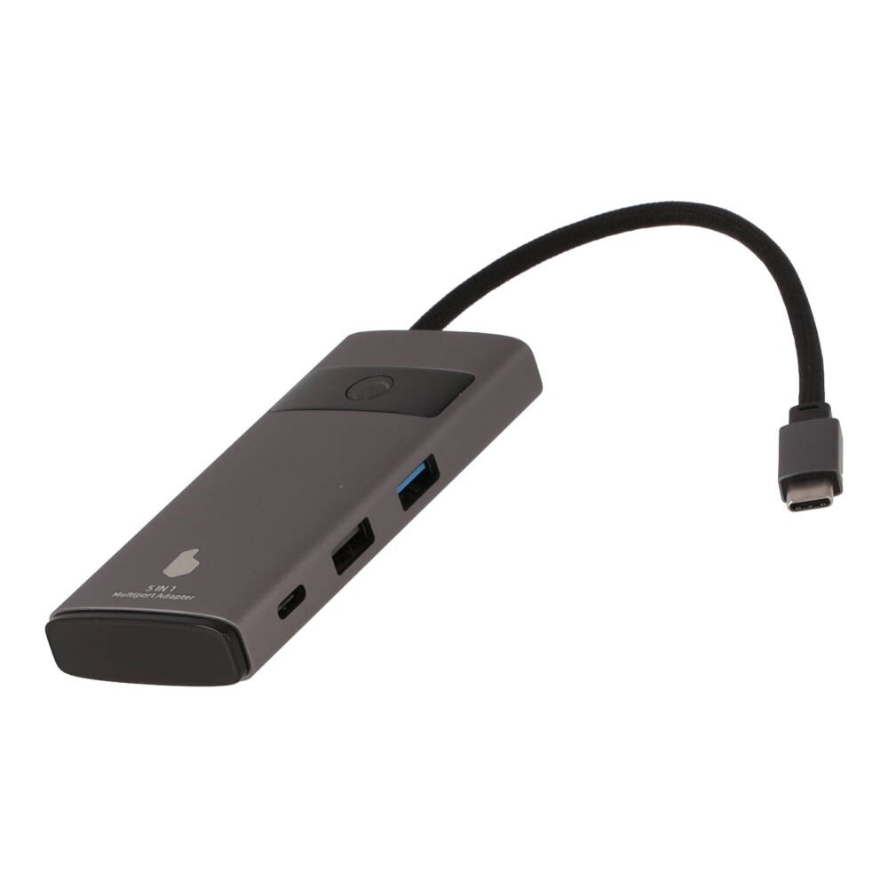 Blue Box Port Hub USB Type-C Hub 5-in-1 Multifunction Converter with Screen On/Off button Gray