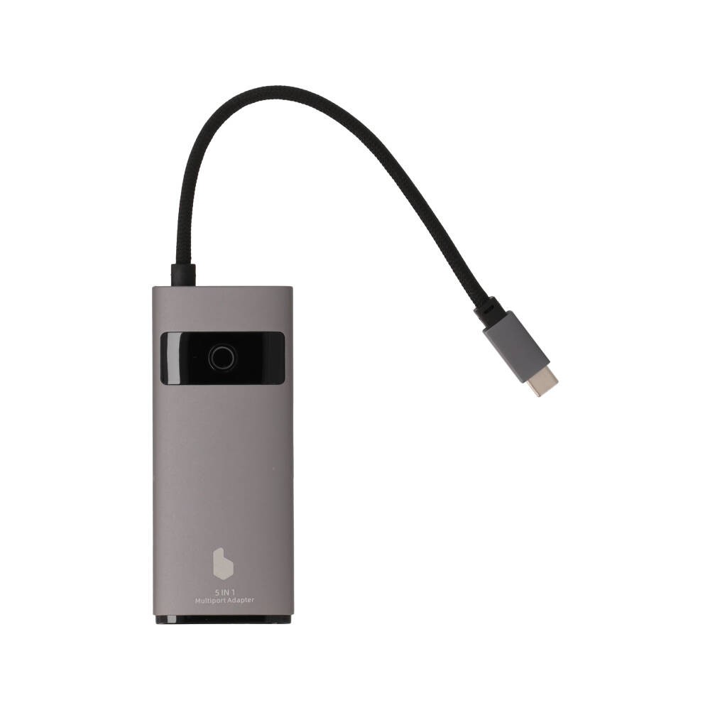 Blue Box Port Hub USB Type-C Hub 5-in-1 Multifunction Converter with Screen On/Off button Gray