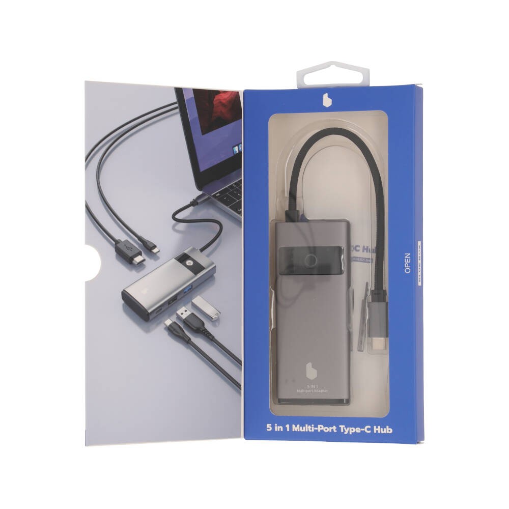 Blue Box Port Hub USB Type-C Hub 5-in-1 Multifunction Converter with Screen On/Off button Gray