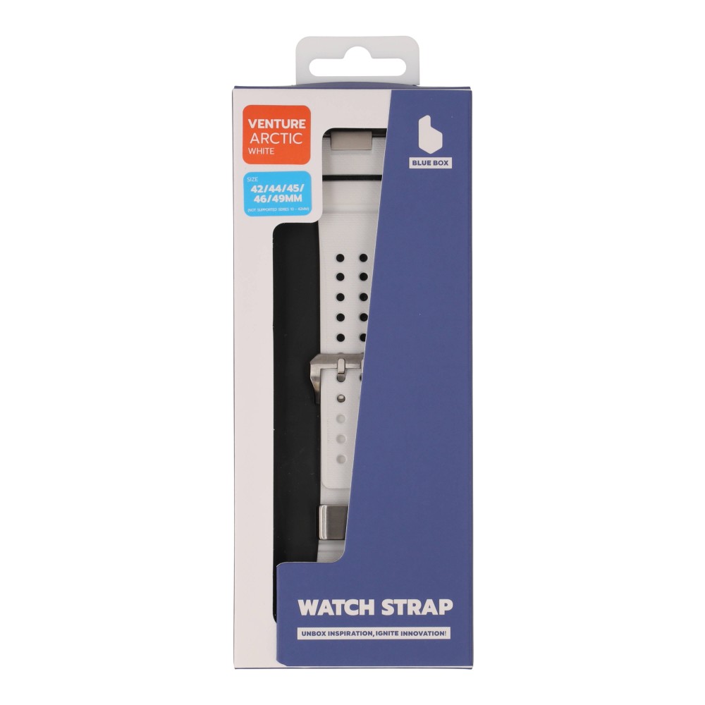 Blue Box สาย Apple Watch Strap Series SE/S4/S5/S6/S7/S8/S9/S10/S11/Ultra (42(S10 not compatible)/44/45/46/49MM) VENTURE Arctic White