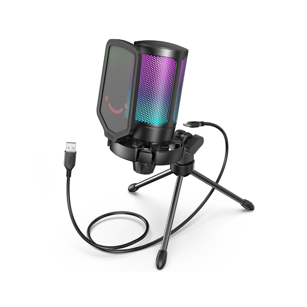 ไมโครโฟน Fifine A6V USB Mic Tripod Stand RGB Black