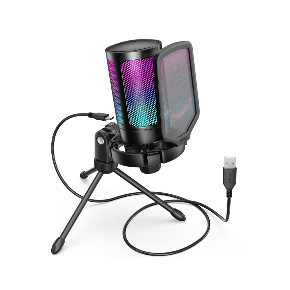ไมโครโฟน Fifine A6V USB Mic Tripod Stand RGB Black