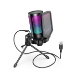 ไมโครโฟน Fifine A6V USB Mic Tripod Stand RGB Black