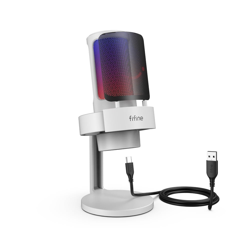 ไมโครโฟน Fifine A8 USB Mic Desk Stand RGB White