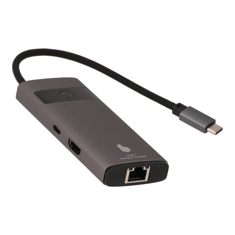 Blue Box Port Hub USB Type-C 6-in-1 Screen On/Off button Grey