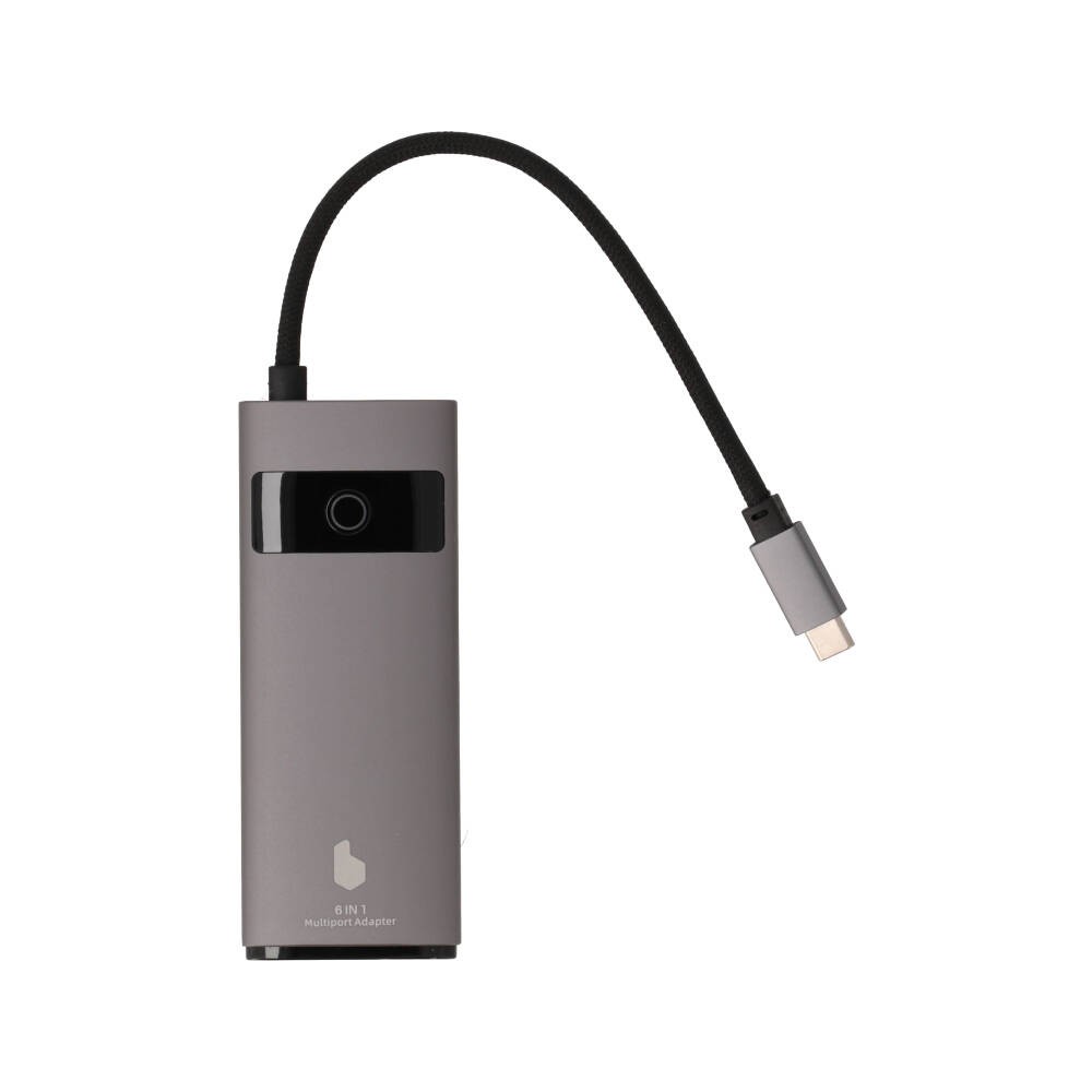 Blue Box Port Hub USB Type-C 6-in-1 Multifunction Converter with Screen On/Off button Gray