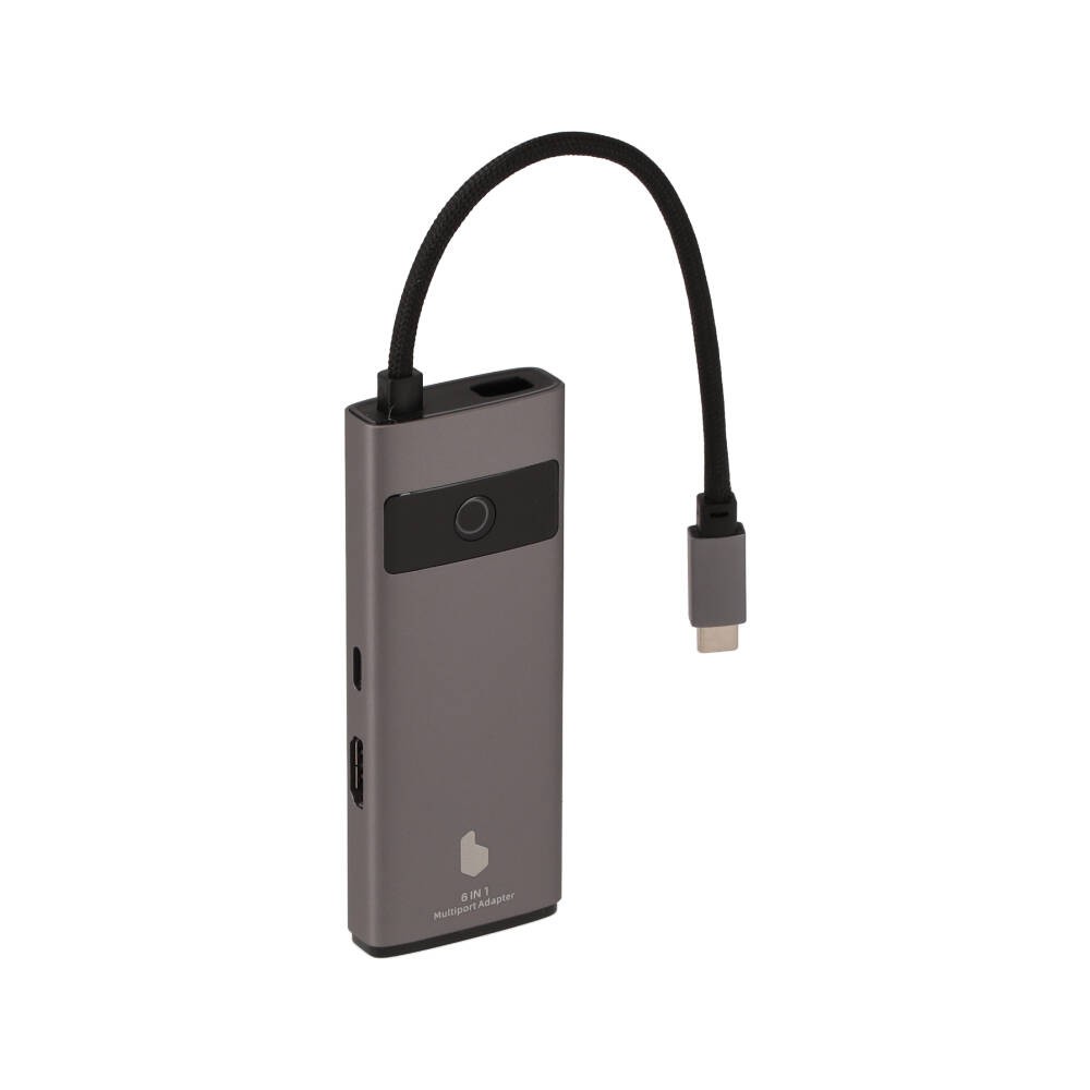 Blue Box Port Hub USB Type-C 6-in-1 Multifunction Converter with Screen On/Off button Gray