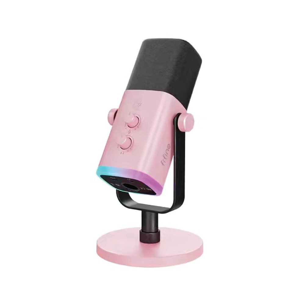 ไมโครโฟน Fifine AM8 USB Dynamic Mic BasedStand RGB Pink
