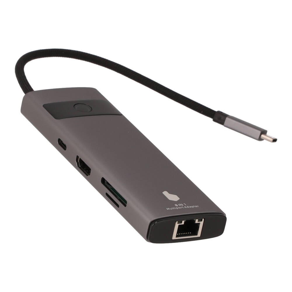 Blue Box Port Hub USB Type-C 8-in-1 Multifunction Converter with Screen On/Off button Gray